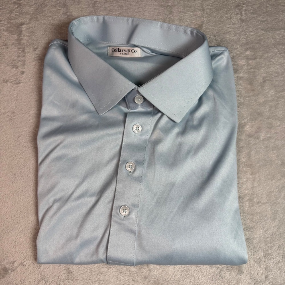 NWOT Collars & Co Mens Dress Collar Polo Shirt XL Pale Blue Golf Athleisure